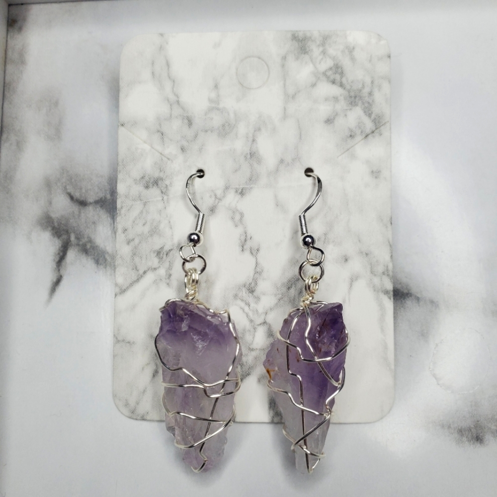 🌟2 for $30 - Natural Raw Amethyst Earrings - 925 SS